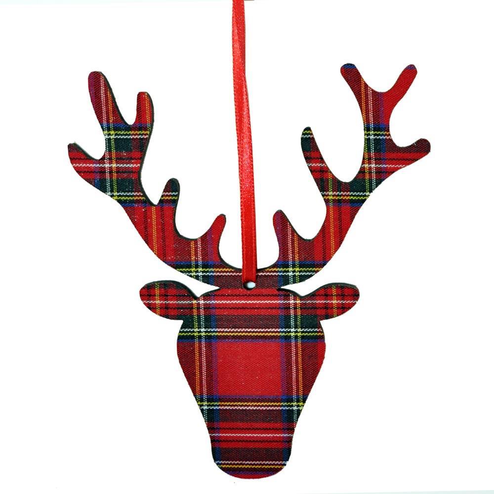 ARTCUTS ORNAMENT STAG HEAD WOOD/ RS TARTAN