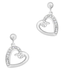 Celtic Heart Silver Drop Earrings with Swarovski Crystals